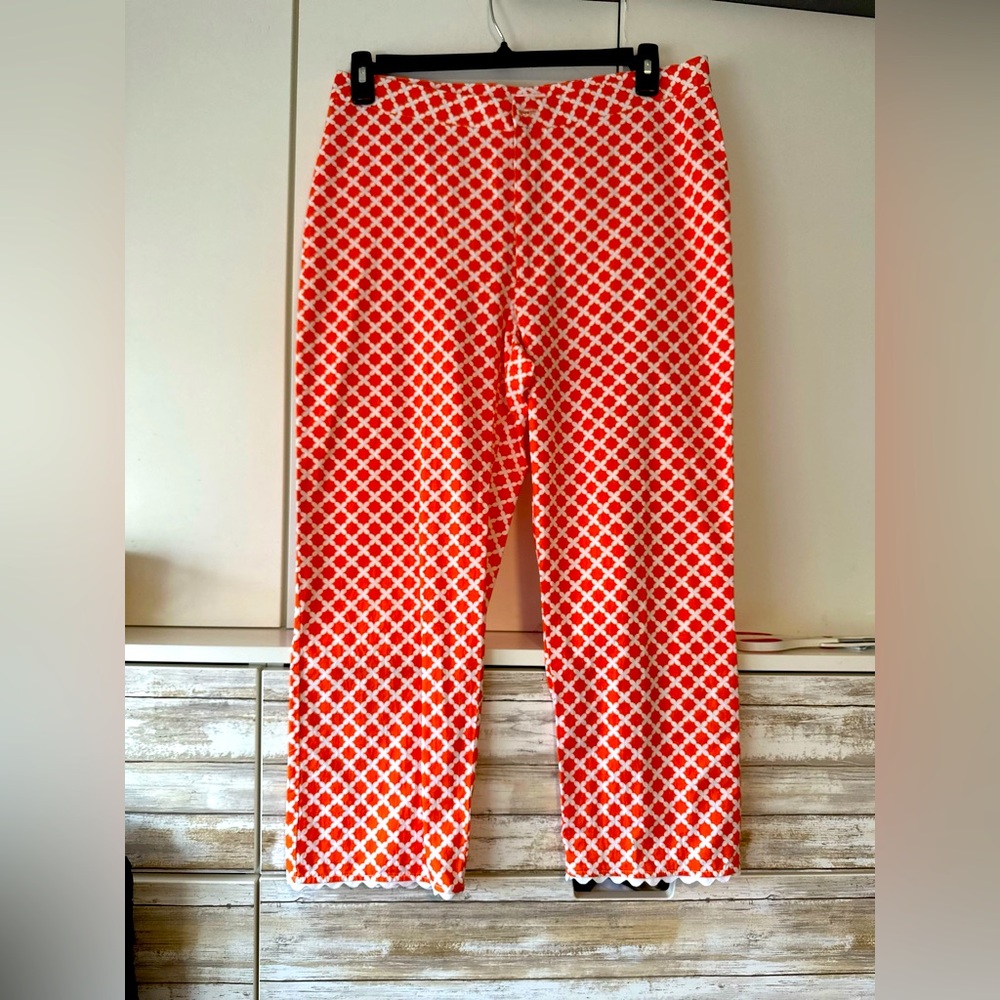 🍊✨ Sixth Alice Orange & White Geometric Capri Pants Size 12 ✨🍊
